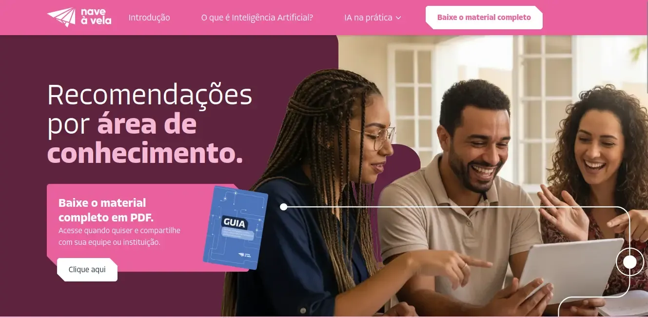 A website for the company NAVE A VELA, with a guide of essential guidelines on the use of AI in schools.